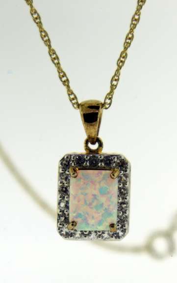 Sterling Silver Gold Plated Opal Color Pendant Necklace