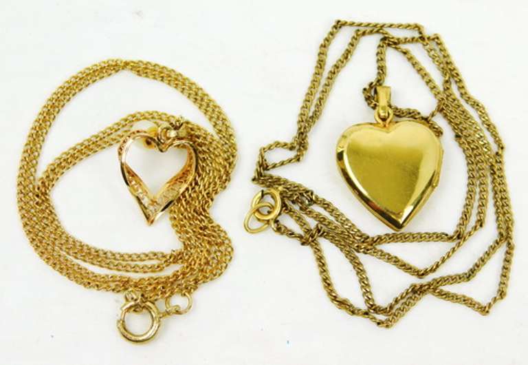 2 Vintage Gold Filled Heart Necklaces