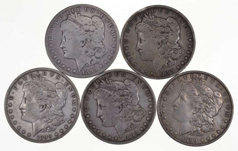 Lot (5) 1899 Morgan Silver Dollars