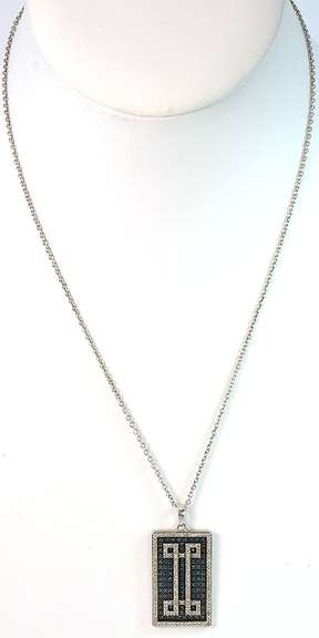 Awesome Art-Deco Blue & White Diamond Necklace in Sterling Silver