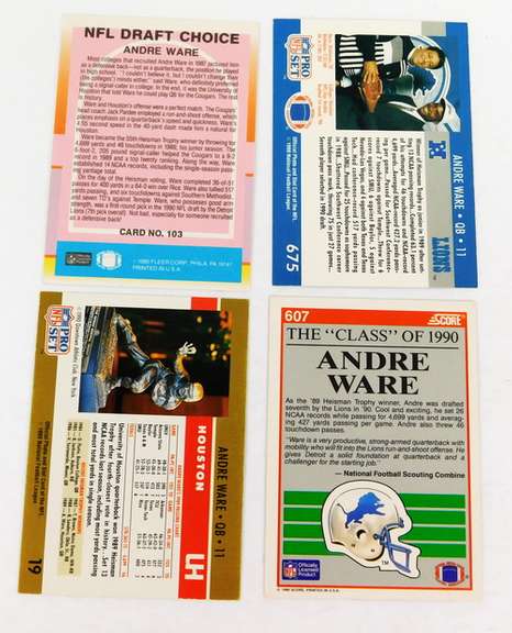 4 Andre Ware 1990 Football Cards