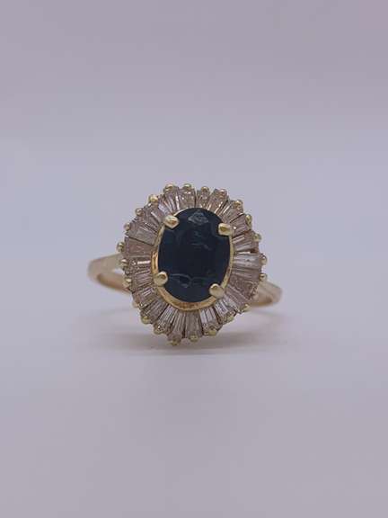 14kt Gold Blue Sapphire & Diamond Cocktail Ring