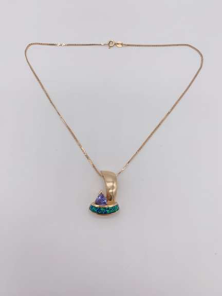 14kt Yellow Gold Tanzanite & Opal Pendant Necklace
