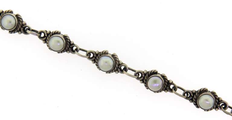 Vintage Sterling Silver Pearl Bracelet