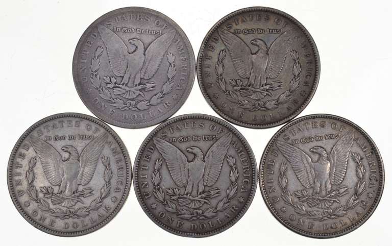 Lot (5) 1899 Morgan Silver Dollars