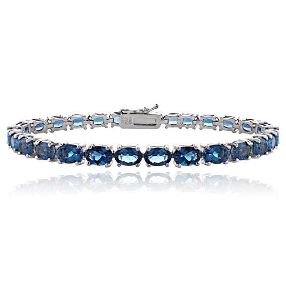 Sterling Silver 16ct London Blue Topaz Oval-Shape Tennis Bracelet