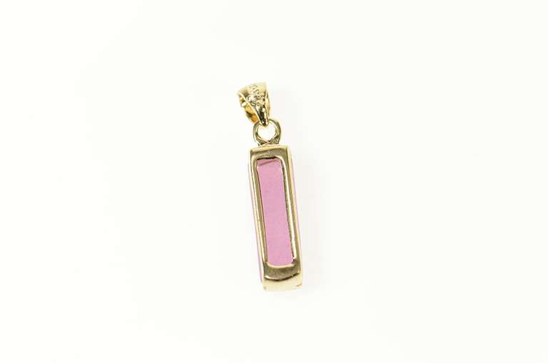 Gold Plated Pink Glass Squared Simple Statement Pendant