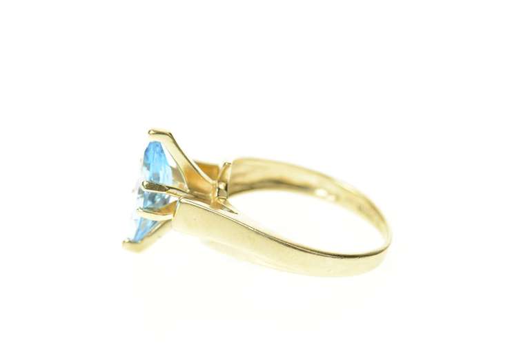 10K Yellow Gold Marquise Blue Topaz Ornate Statement Ring