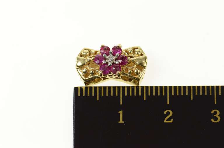 14K Yellow Gold Flower Ruby Diamond Slide Bracelet Charm/Pendant