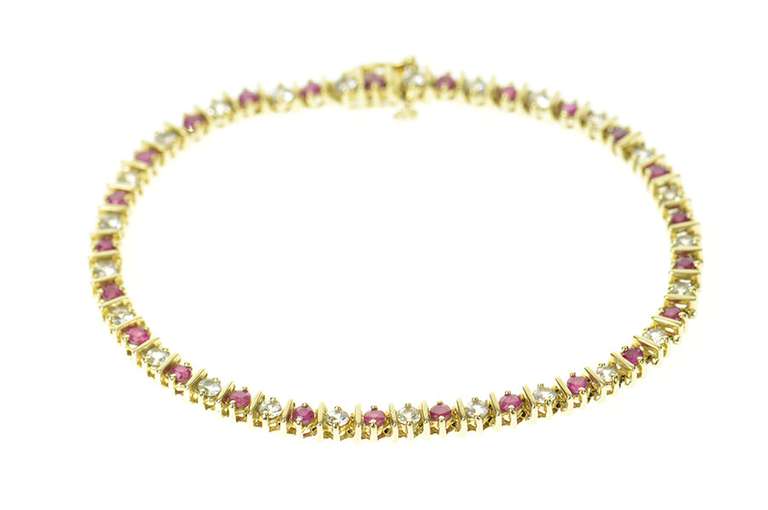 14K Yellow Gold Ruby Cubic Zirconia Classic Tennis Bracelet