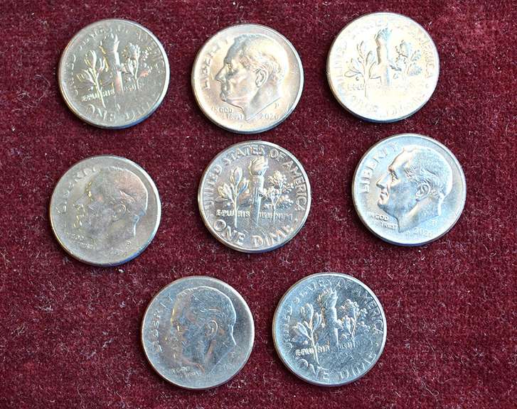Group Lot of No Collar 2020 Dimes, 8 Total