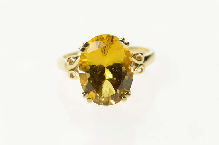 10K Yellow Gold Oval Citrine Classic Statement Cocktail Ring