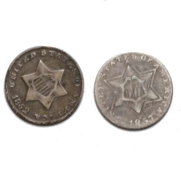 1852 & 1857 US  3 Cent Silvers