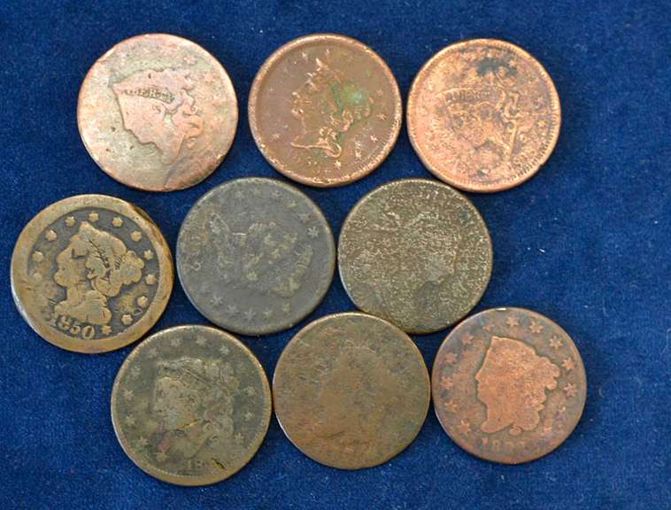 Lot OF 9 Large Cents Circulated