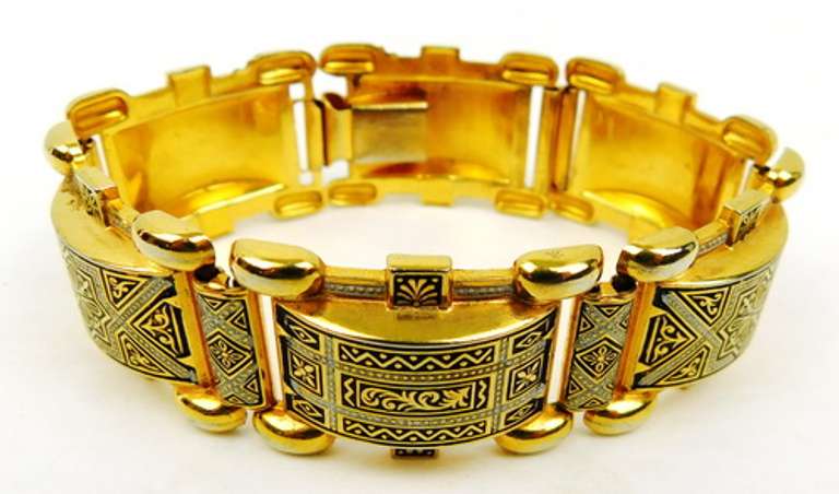 Exquisite Vintage Damascene Panel Link Bracelet