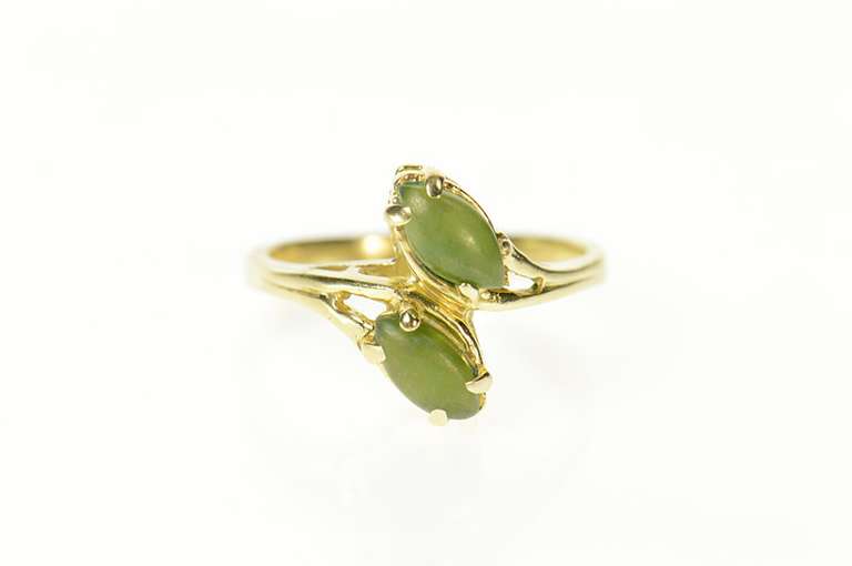 14K Yellow Gold Marquise Nephrite Retro Bypass Statement Ring