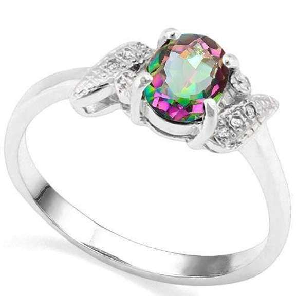 3/4 CT MYSTIC GEMSTONE & DIAMOND STERLING SILVER RING