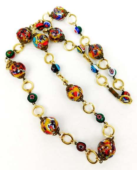 Vintage Long Italian Millefiori Bead Necklace