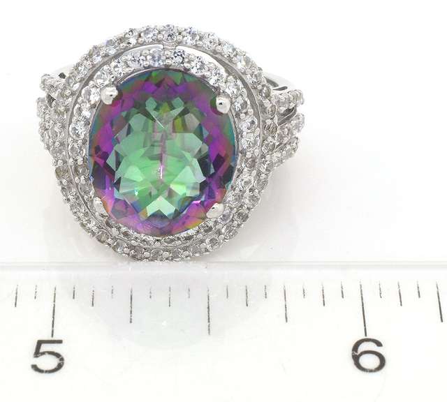 Enamoring Massive 12.00CTS Mystic Topaz & White Topaz Ring in Sterling Silver