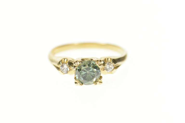 14K Yellow Gold 1940's Sim. Blue Topaz CZ Classic Statement Ring