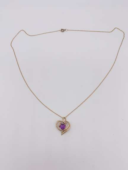 14kt Yellow Gold Amethyst & Diamond Pendant Necklace