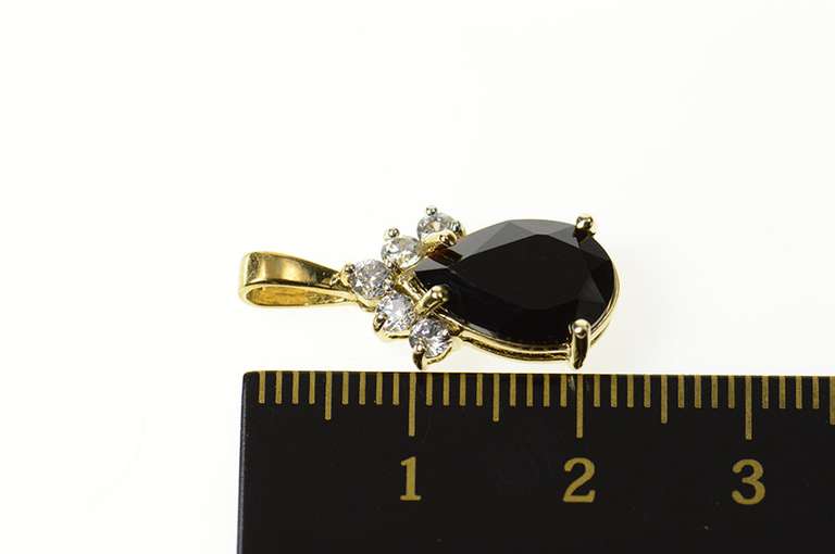 10K Yellow Gold Pear Faceted Black Onyx CZ Statement Pendant