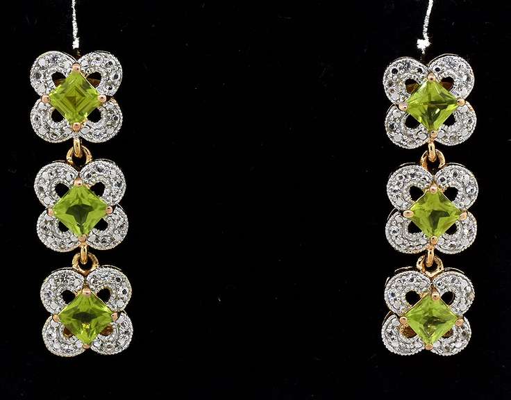 Sparkling Peridot & Topaz Dangle Earrings in Vermeil
