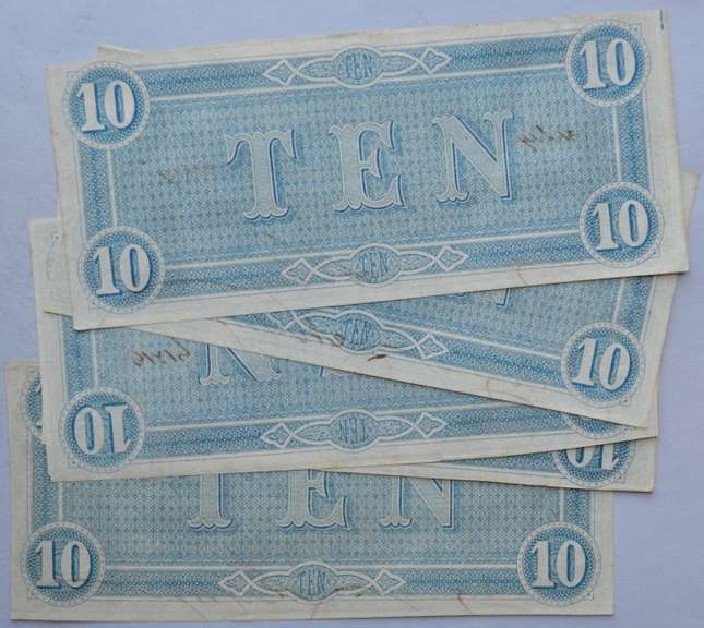 5 Consecutive $10 Feb 17 1864 Series Confederate Notes