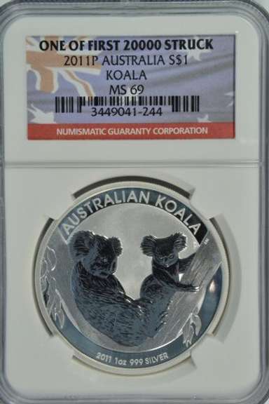 Superb 2011P Australia $1 Silver Koala. NGC MS69