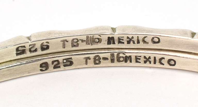 Beautiful Pair of Bamboo-Texture Bangles in Sterling Silver