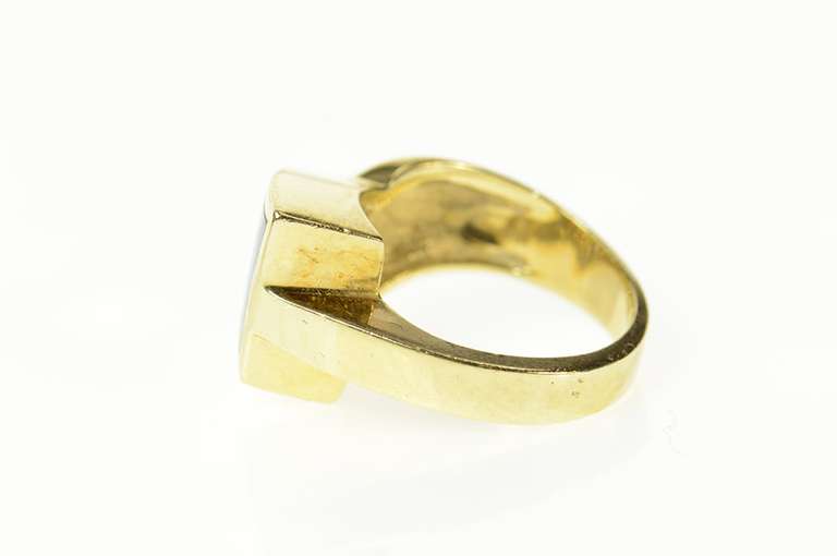 14K Yellow Gold Black Opal Inlay Diamond Accent Geometric Ring