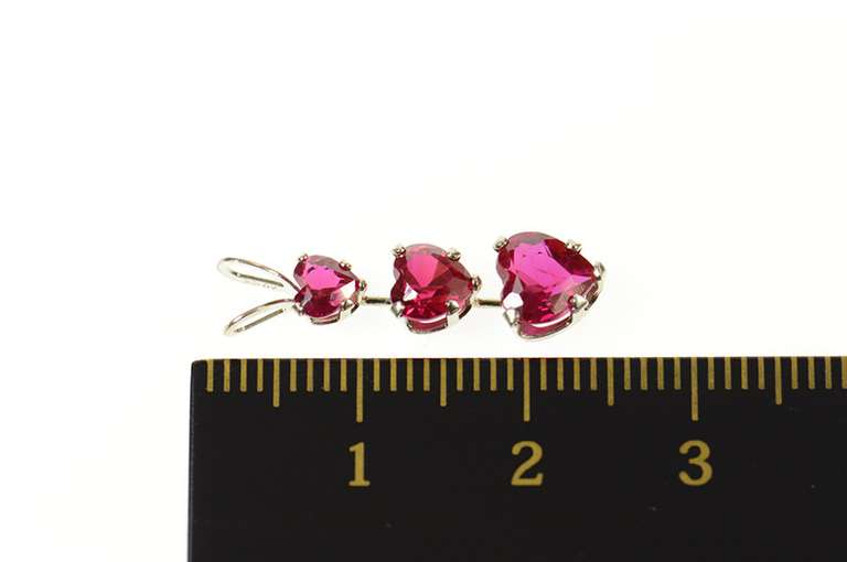 10K White Gold Tiered Syn. Ruby Heart Valentine Pendant