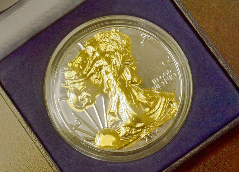 Two Tone Gold Plated Silver Eagle, in Box