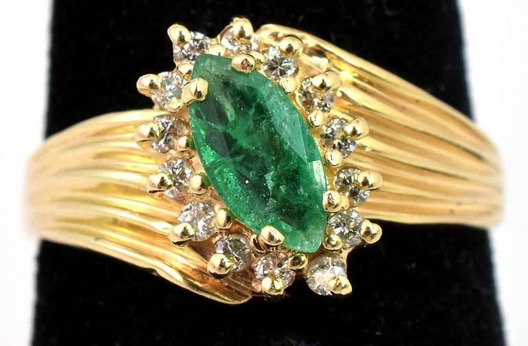 Classy Emerald & Diamond Ring in 14KT Yellow Gold