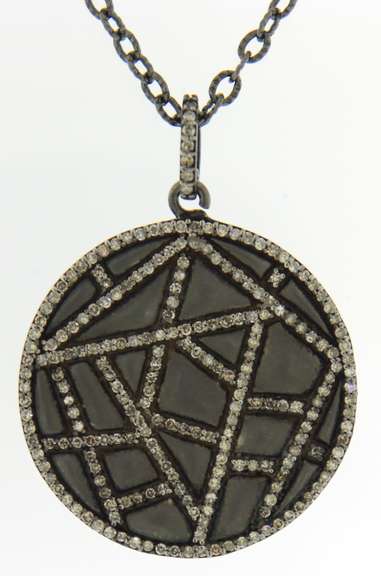 Silver Oxi Quilted Diamond Pendant on Chain