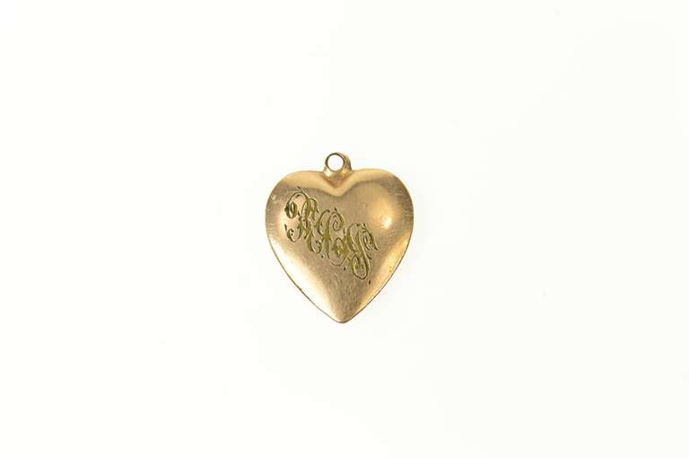 10K Yellow Gold RCG Monogram Forget Me Not Puffy Heart Charm/Pendant