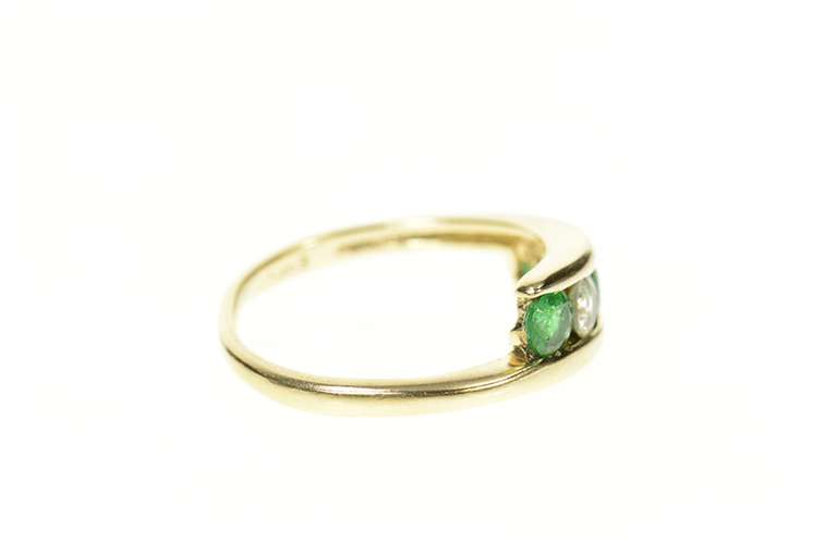 14K Yellow Gold Graduated Emerald CZ Bypass Statement Ring