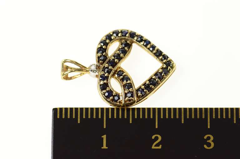 10K Yellow Gold Sapphire Criss Cross Heart Diamond Accent Pendant