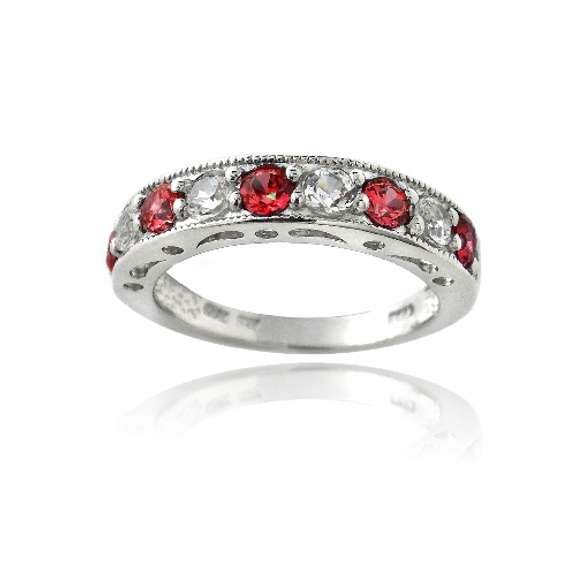 Sterling Silver 1.25ct Created Ruby & White Sapphire Half-Eternity Band Ring