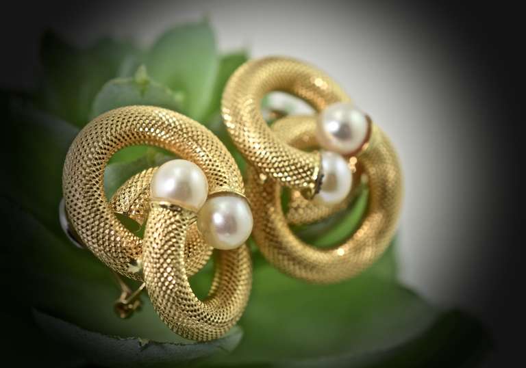 Richly Textured Pearl and 18K Earrings