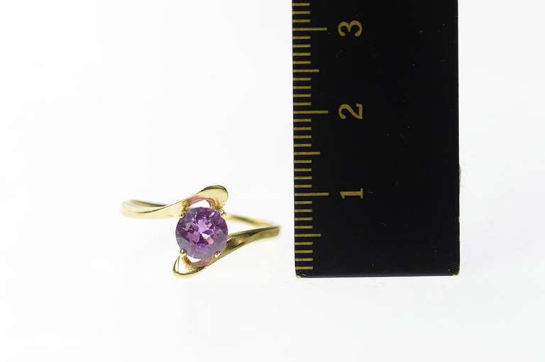 10K Yellow Gold Round Pink Topaz Wavy Bypass Statement Ring