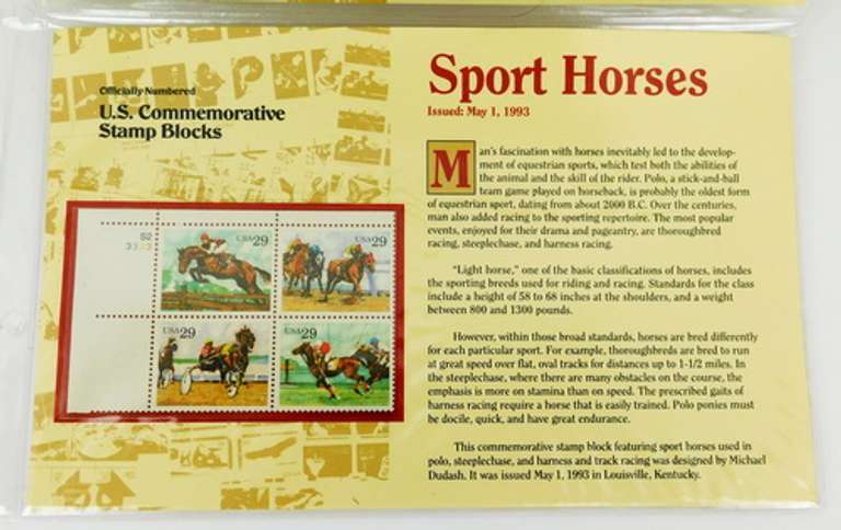 2 U.S. Commemorative Stamp Blocks - Horses