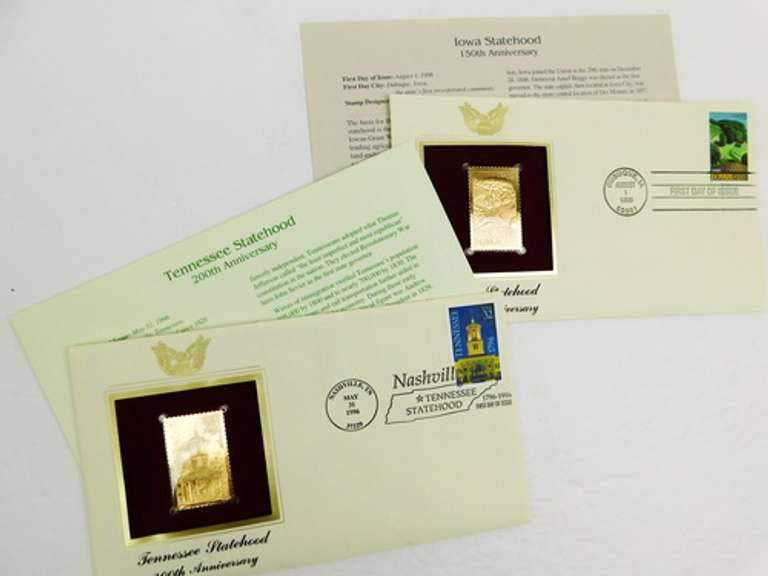 4 1st Day Issues & 22KT Gold Replica Stamps