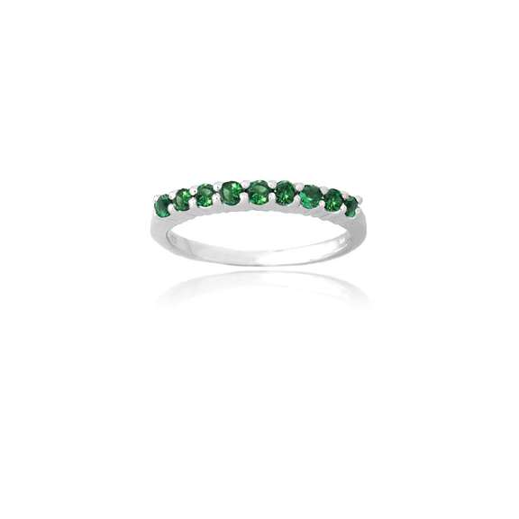 Sterling Silver Created Green Quartz Semi-Eternity Band Ring