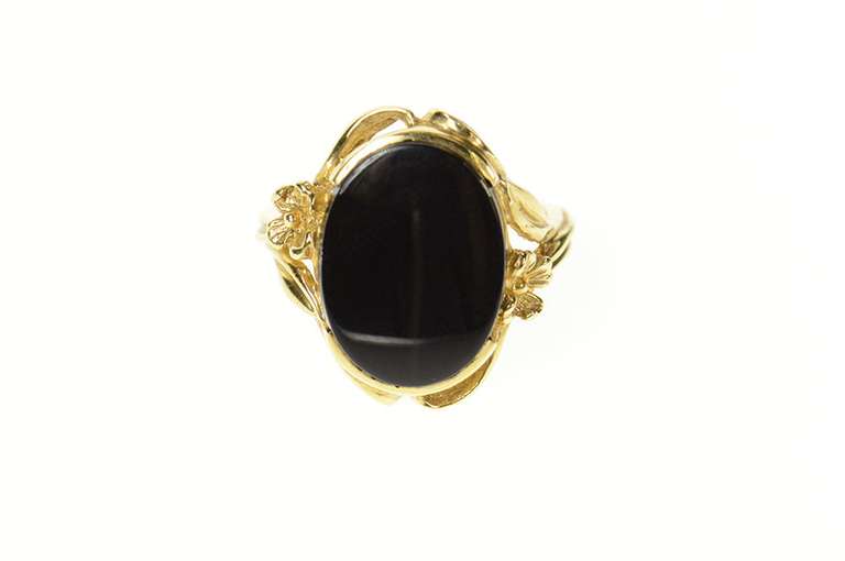 14K Yellow Gold 1960's Black Onyx Oval Statement Ring