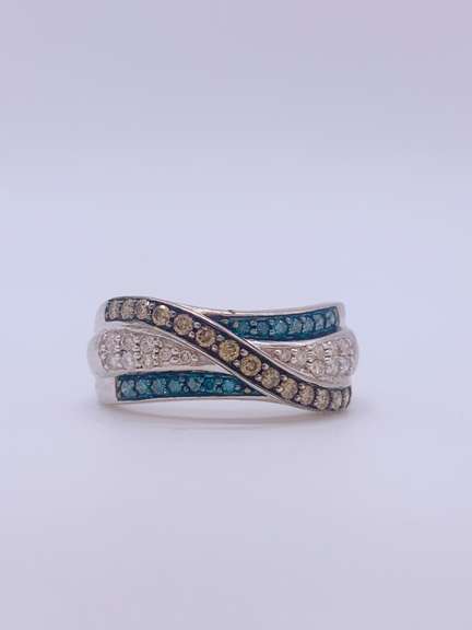 14kt Gold Blue & White Diamond Cocktail Band Ring
