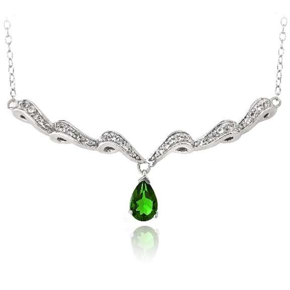 Sterling Silver Created Green Quartz & White Topaz Swirl Teardrop Necklace