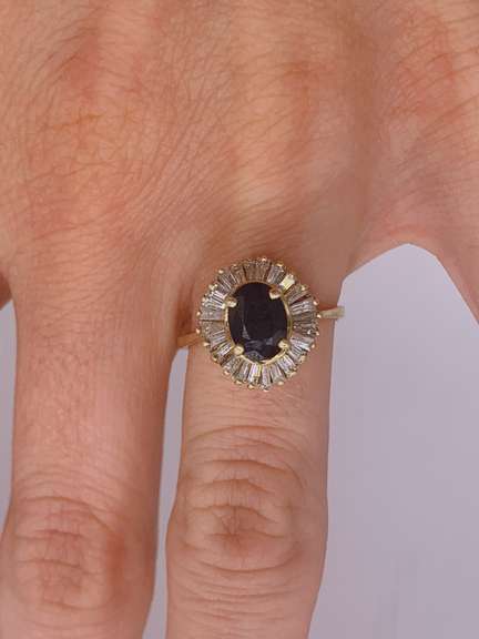 14kt Gold Blue Sapphire & Diamond Cocktail Ring