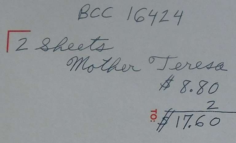 Stamp Sheets:  Mother Teresa  $17.60