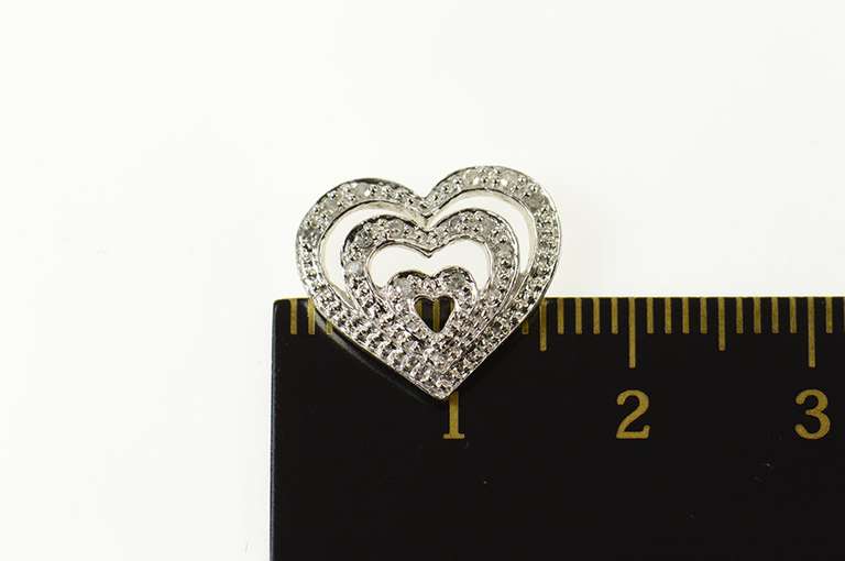 10K White Gold Diamond Layered Look Heart Love Symbol Pendant